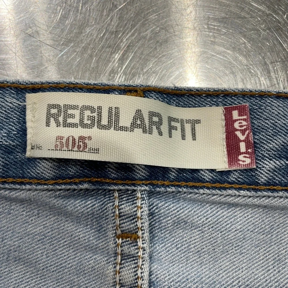 Levis 505 Regular Fit Jeans Mens‎ 38x32 Light Wash Thrashed Distressed Workwear